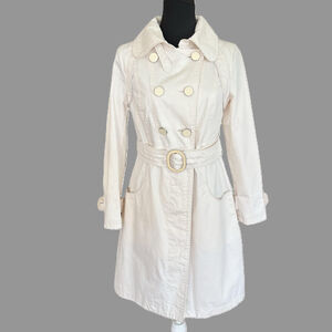 Soia Kyo Cream Belted Double Breasted Trench Coat Small